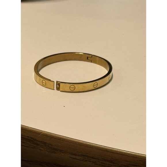 Gold Tone Stainless Steel Love Cross Hinge Bracelet Circle Bangle Metal - Picture 2 of 8